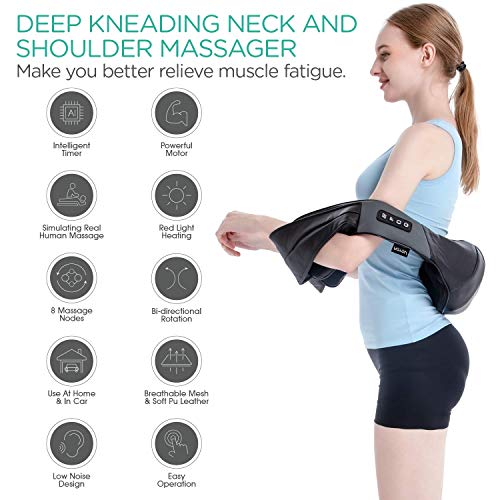 VOYOR Masajeador Espalda Electrico de Cuello de Hombros con Rodillo de Shiatsu Velocidad Ajustable Masaje 3D, Masajeador Cervical de Tejido Profundo para Hombro Alivio del Dolor de Espalda PJ100