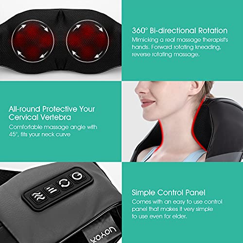 VOYOR Masajeador Espalda Electrico de Cuello de Hombros con Rodillo de Shiatsu Velocidad Ajustable Masaje 3D, Masajeador Cervical de Tejido Profundo para Hombro Alivio del Dolor de Espalda PJ100