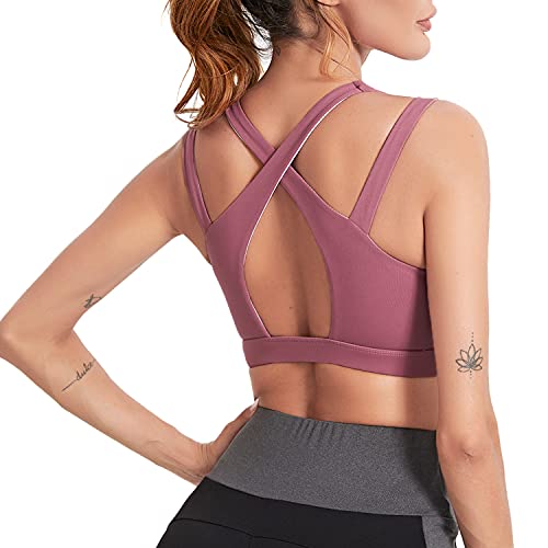 Wayleb Sujetador Deportivo Mujer Alto Impacto Sujetador Push Up Inalámbrico Cremallera Frontal con Almohadillas Extraíbles Sports Bra Cómodos Suave para Yoga Running,Morado,L