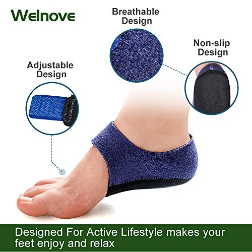 Welnove - Protectores de talón, almohadillas de talón, soporte para el talón para aliviar el dolor de talón de la fascitis plantar, estímulo del talón, tendinitis, talones agrietados