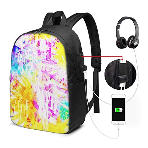 WEQDUJG Mochila Portatil 17 Pulgadas Mochila Hombre Mujer con Puerto USB, Abstracción Brillante Agudo Curvo Mochila para El Laptop para Ordenador del Trabajo Viaje