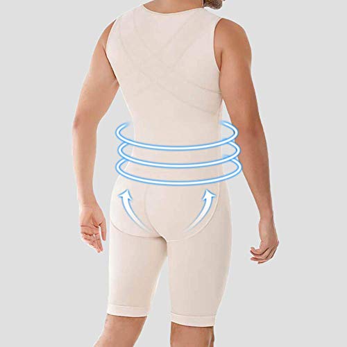 Whlucky Hombre Cintura Trainer Fajas Mono Compresión Modelador de Cuerpo Completo Adelgazar Gancho Ajustable Fajas de corsé,Beige,5XL