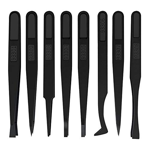 Winfred 8 Pcs Pinzas de Precisión, Pinzas Antiestáticas de Punta, Tweezers ESD Anti-Estáticas para Electrónicas, Reparar Teléfonos Móviles, Joyería, Laboratorio o Cosmetología