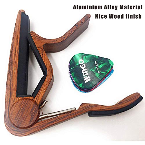 WiNGO Cejilla Guitarra Española Electricas Clásica Profesional Clasica Guitar Capo Ligero Aleación de Aluminio con 5 Púas de Guitarra.
