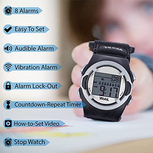 WobL - NEGRO 8 Alarm Reloj Recordatorio Vibratorio