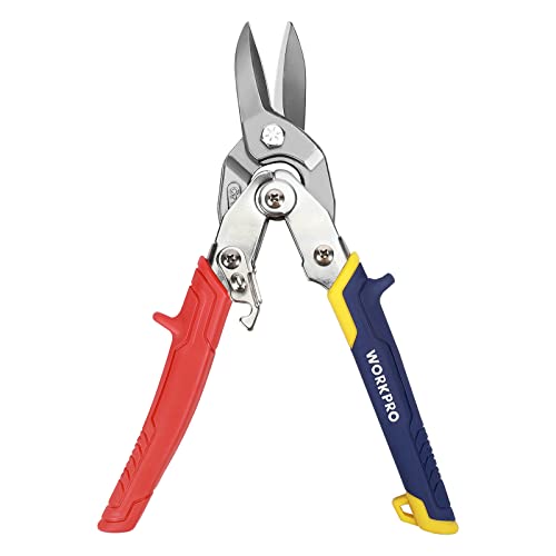 WORKPRO 10" Tijera de aviación, Cizallas cortadoras de hojalata, Tijera de Corte Recto, Tijera Cortachapas, Bordes Dentados de Acero Cr-V y Mango Antideslizante