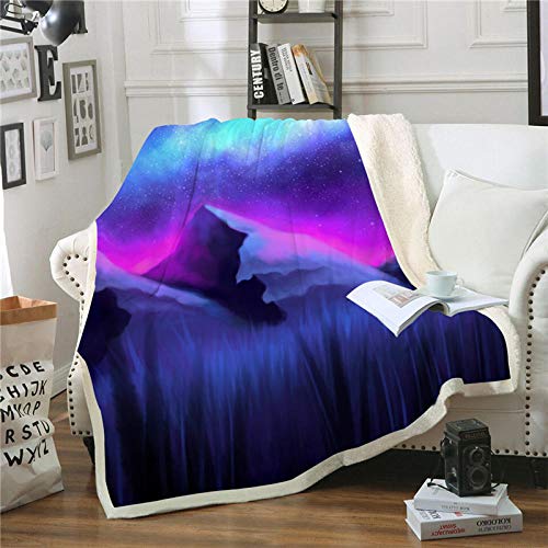 WSNBBEZ Manta de Forro Polar de Franela Manta de Sofá, Microfibra Suave, Púrpura-Aurora Boreal Impresión de Patrones Suave y Acogedor para Cama Sofá Silla 130x150cm