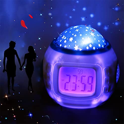 WYGC Reloj Despertador Digital， Multifuncion Mini Música Cielo Estrellado Reloj Luminoso Niño Mudo Pequeño Despertador Estudiante Electrónico Proyección Despertador Despertador electronico