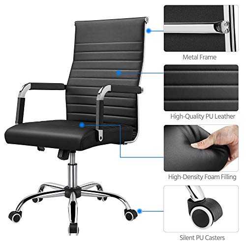 Yaheetech Silla Oficina Silla para Despacho Escritorio Silla Ergonomica con Ruedas Respaldo Alto Silla Piel Sintetica Negro