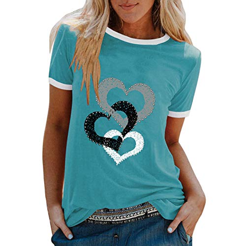 YANFANG Camiseta De Manga Corta Suelta con Cuello Redondo Y Estampado Informal A La Moda para Mujer, Blusa Superior, Jersey Camisetas Mujer Raya Blusas Tops FiestaMBlue