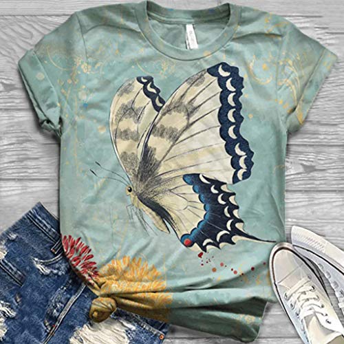 YANFANG Camiseta de Mujer de Moda Talla Grande Camiseta de Manga Corta con Estampado Animal 3D de Manga Corta y Cuello Redondo, 3XL,Green