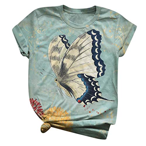 YANFANG Camiseta de Mujer de Moda Talla Grande Camiseta de Manga Corta con Estampado Animal 3D de Manga Corta y Cuello Redondo, 3XL,Green