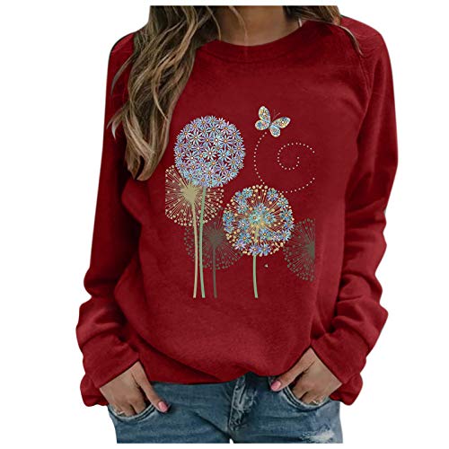 YANFANG Sudaderas Tops Casuales Damas Invierno para Mujer con Estampado de Girasol con Cuello rendondo Sudadera Blusa Camiseta Suéter 8 Colores