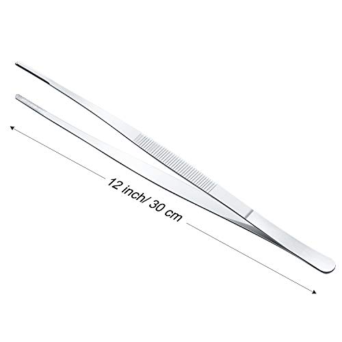 Yaomiao 4 Packs 12 Pulgadas de Pinza Fina, Pinza de Cocina de Acero Inoxidable con Punta Dentada de Precisión para Cocina, Reparación, Medicina, Belleza y Marisco