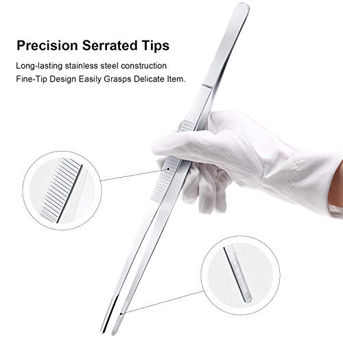 Yaomiao 4 Packs 12 Pulgadas de Pinza Fina, Pinza de Cocina de Acero Inoxidable con Punta Dentada de Precisión para Cocina, Reparación, Medicina, Belleza y Marisco