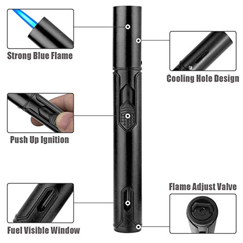 Yeuligo Gas Mechero, Mechero Soplete Recargable a Butano, a Prueba de Viento Encendedor de Palo Largo para Velas, Cocina, Camping, Barbacoa, Chimenea. (Vendido sin Gas) (Negro)
