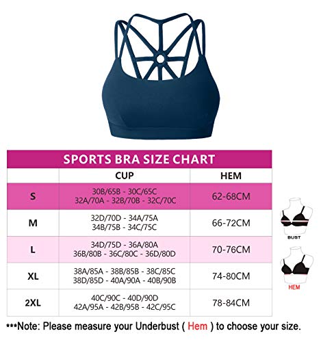 YIANNA Sujetador Deportivo Mujer con Relleno Top Yoga Running Alto Impacto Sujetadores Deportivos sin Aros Azul, YA139 Size 2XL