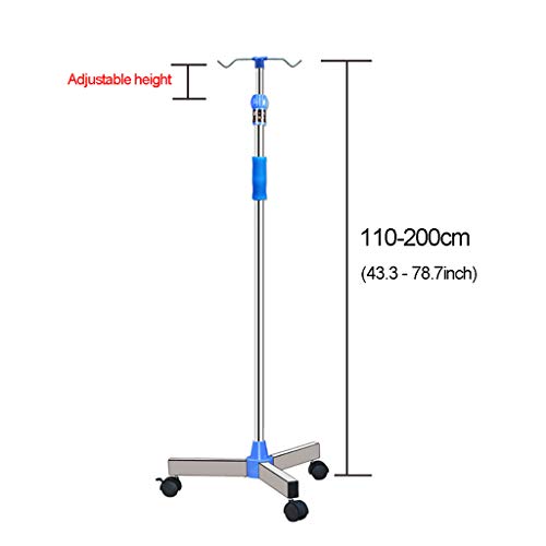 YJI Soporte De Infusión De Soporte IV Portátil, Soporte De Goteo De Acero Inoxidable De Altura Ajustable para Cuidado En El Hogar, Hospital Y Clínica para Ancianos