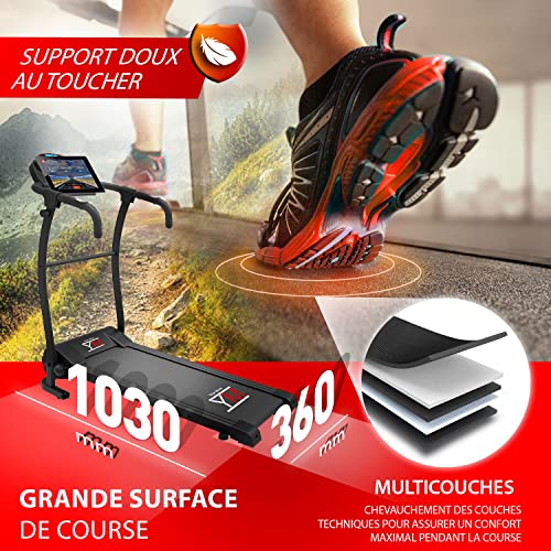 YM TAP100 Cinta De Correr Eléctrica Plegable 10 km/h, Aplicaciòn Compatible Kinomap y Zwift, 12 Programas, Sensor Cardìaco Lubricaciòn Automàtica, Gran Pantalla LCD Digital, 750W (1800W / 2,5HP Pico)