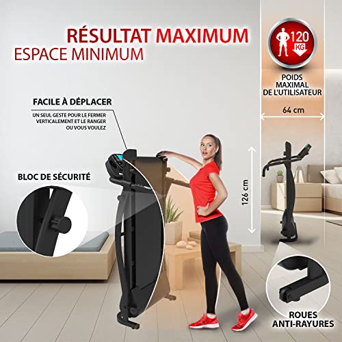YM TAP100 Cinta De Correr Eléctrica Plegable 10 km/h, Aplicaciòn Compatible Kinomap y Zwift, 12 Programas, Sensor Cardìaco Lubricaciòn Automàtica, Gran Pantalla LCD Digital, 750W (1800W / 2,5HP Pico)