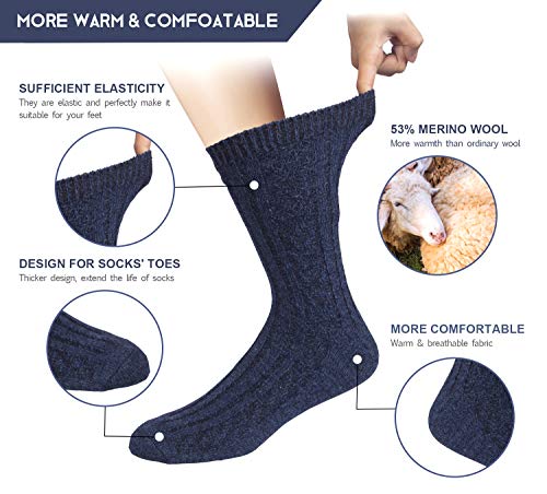 YSense 6pares Calcetines Hombre Lana Merino Antideslizantes Calcetines Gruesos Cálidos para Invierno Ocasionales Calcetines de senderismo premium transpirables,para Hombres Mujeres (Multicolor 6)