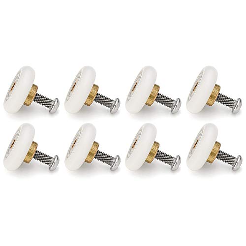 YUANQIAN Juego de 8 ruedas para puerta de ducha de 19 mm de diámetro, color blanco, 19 mm x 5 mm (bola de acero inoxidable, 8 piezas con tornillo) (bola de acero inoxidable, 8 piezas con tornillo)