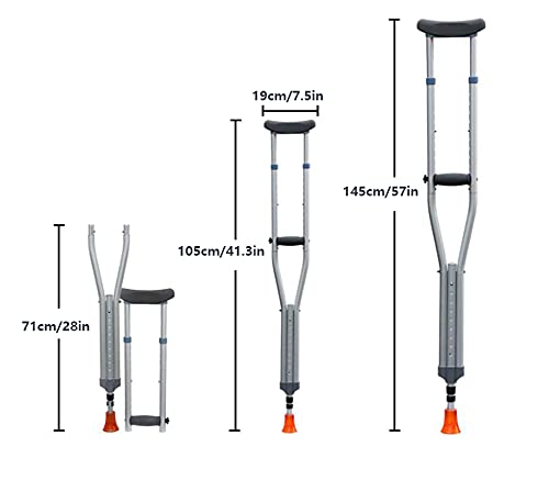 YXW Muleta ortopédicas axilar Plegables, muletas sobaco Ajustables en Altura, bastón con Amortiguador para Caminar para Adultos, Ancianos, Plateado, 1 Unidad (Soporte de Carga de 100 kg)