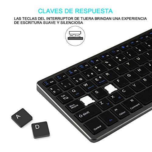 Z Zienstar- Teclado Bluetooth Español,Teclado Inalámbrico Estándar Recargable con Teclado Numérico para Computadora Portátil, Computadora de Escritorio,Tableta,Windows iOS,Android (Gris)