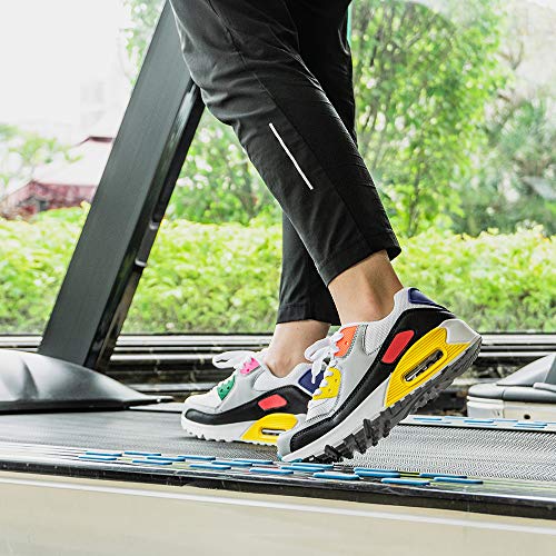 Zapatillas de Deportivas Mujer Zapatos Correr Hombre Running Casual Sneakers Cordones Colchón de Aire Ligero Respirable Calzado BlancoAmarillo 40