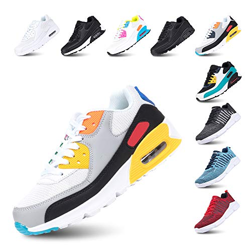 Zapatillas de Deportivas Mujer Zapatos Correr Hombre Running Casual Sneakers Cordones Colchón de Aire Ligero Respirable Calzado BlancoAmarillo 40
