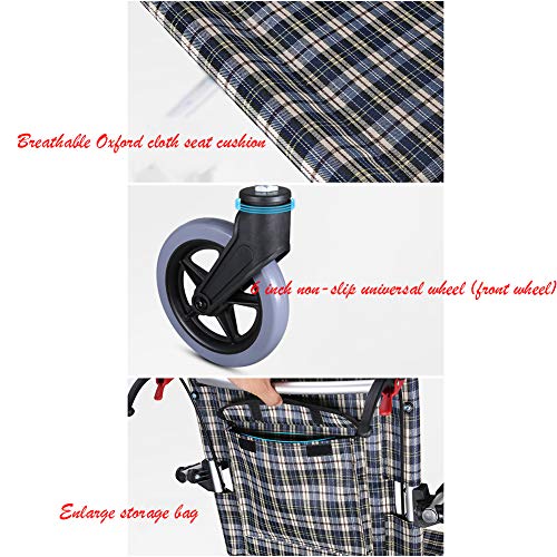 ZHONGXIN Silla de Ruedas de Aluminio, Silla de ruedas de tránsito, reposapiés abatíbles y cinturón de Seguridad ortopédica, reposapiés, reposabrazos, para minuválidos (A)