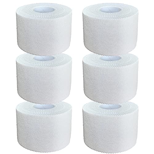 ZiATEC Cotton Athletic Sports Tape Premium - 10 metros | cinta adhesiva deportiva, vendaje de 3.8cm de ancho para fisioterapia, color:6 x blanco