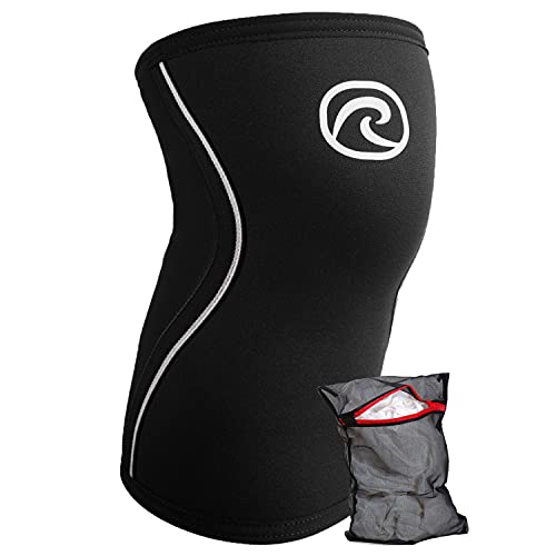 Ziatec Rehband Rodillera Edición Atlética [pza. o par] | Soporte de Rodilla de Neopreno 5 mm, Vendaje para la Rodilla + Bolsa de lavandería, tamaño:L - 1 par, Color:Negro