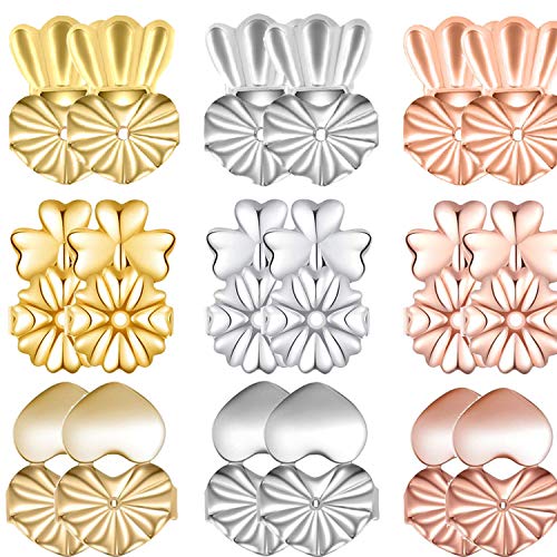 ZoWe Magic Earring Backs Lifters, 9 Pares de elevadores de Pendiente hipoalergénicos Ajustables para Todos los Pendientes de Poste