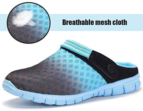 Zuecos Hombres Mujeres Unisex Zapatillas de Playa Sandalias Piscina Vernano Zapatos de Jardín Respirable Malla Casual Pantuflas - Negro Cielo Azul, 42 EU