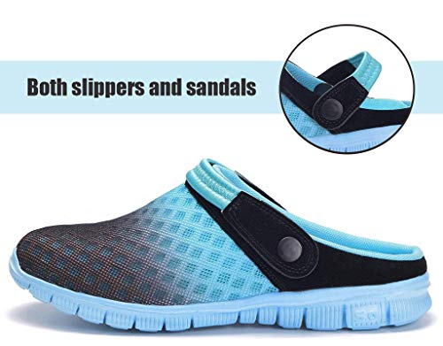 Zuecos Hombres Mujeres Unisex Zapatillas de Playa Sandalias Piscina Vernano Zapatos de Jardín Respirable Malla Casual Pantuflas - Negro Cielo Azul, 42 EU