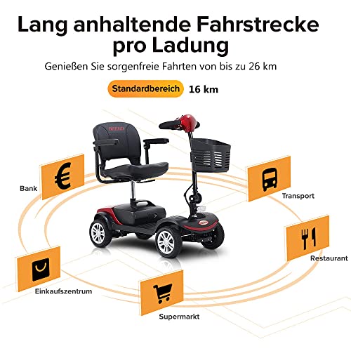 ZWJABYY Mobility Scooter,Carros para Personas Mayores,Scooter Electrico Discapacitados,Plegable Y Desmontable,Patinete De Movilidad PortáTil Mayores,Motor 250W,Red