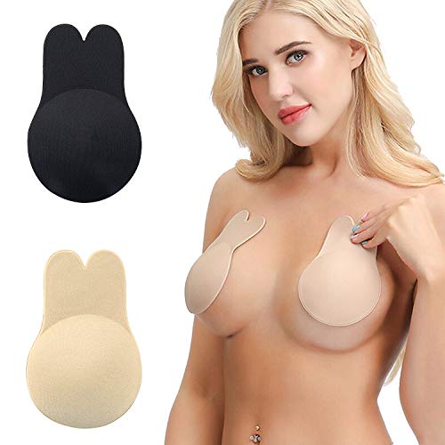 ZWOOS Sujetador Invisible Adhesivo Push Up Silicona, 4 Pares Bra Sujetador Tape Sexy Strapless Impermeable Respirable Reutilizable Cómodo (A/B)