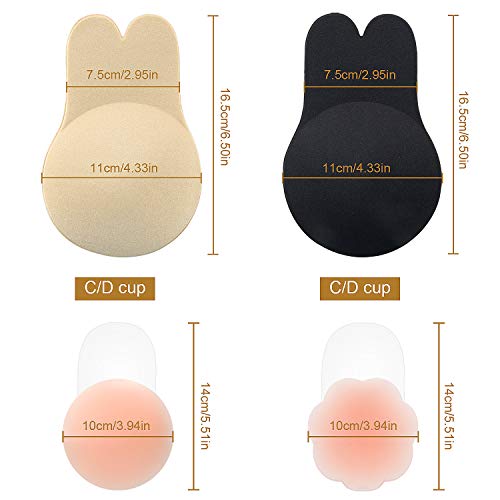 ZWOOS Sujetador Invisible Adhesivo Push Up Silicona, 4 Pares Bra Sujetador Tape Sexy Strapless Impermeable Respirable Reutilizable Cómodo (A/B)