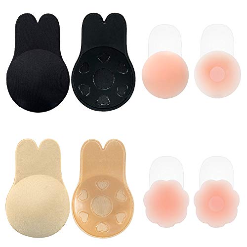 ZWOOS Sujetador Invisible Adhesivo Push Up Silicona, 4 Pares Bra Sujetador Tape Sexy Strapless Impermeable Respirable Reutilizable Cómodo (A/B)