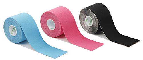 - Cinta de kinesiología de Original Nasara, en práctica caja, varios sets de ahorro de 2 a 12 unidades, 5 cm x 5 m, 1x Blau 1x Pink 1x Schwarz, 3er Sparset 5cmx5m