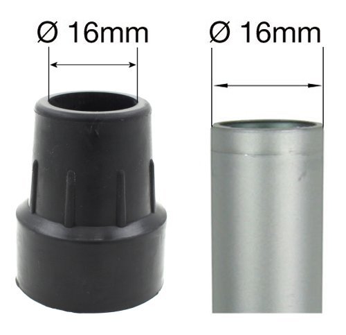 2 Piezas - Virolas de Goma - Varios Tamaños Disponibles - Para Muletas Bastones Andadores Marcos Para Caminar (16mm, Negro)