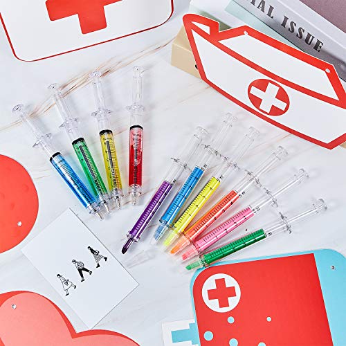 24 Piezas Bolígrafo Jeringa Pluma de Resaltador de Jeringa Pluma de Aguja Fluorescente de Novedad Favores Regalos de Fiesta Navidad para Uso Escolar Oficina, Colores Variados