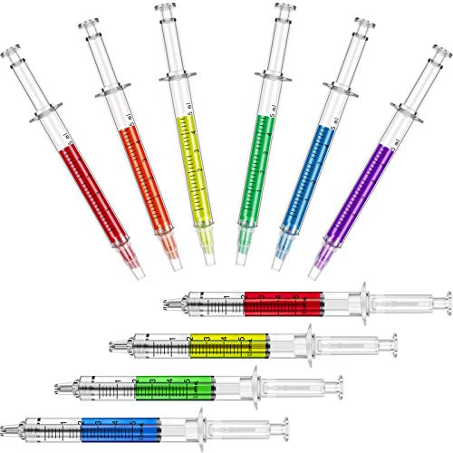 24 Piezas Bolígrafo Jeringa Pluma de Resaltador de Jeringa Pluma de Aguja Fluorescente de Novedad Favores Regalos de Fiesta Navidad para Uso Escolar Oficina, Colores Variados