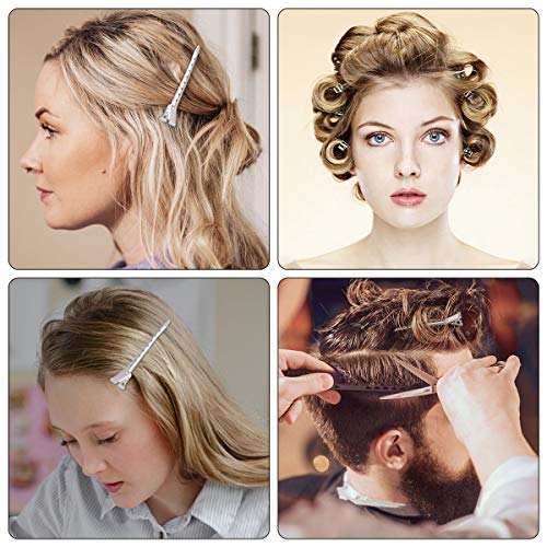 24 Piezas Pinza de Pelo de Duckbill, Pinzas de 3.5 pulgadas de Metal Plateado Clips para El Cabello Suministros de Peluquería Acero Pinzas de Cocodrilo con Agujeros