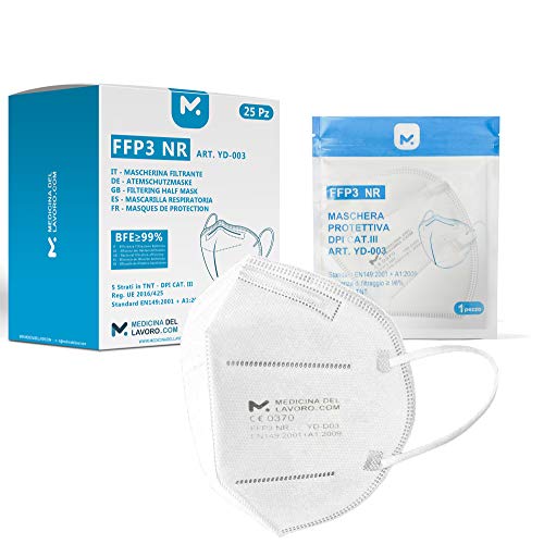 25 Mascarillas Homologadas de Certificación CE, Mascarilla FFP3 sin Válvula de 5 Capas, Máscara Contra de Polvo y Partículas, Mascarilla de Protección Personal con Filtros de Calidad BFE≥98, 25 Piezas
