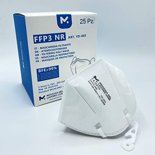 25 Mascarillas Homologadas de Certificación CE, Mascarilla FFP3 sin Válvula de 5 Capas, Máscara Contra de Polvo y Partículas, Mascarilla de Protección Personal con Filtros de Calidad BFE≥98, 25 Piezas