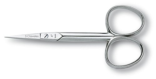 3 Claveles - Tijera Manicura Recta De 10 Cm, Para Cortar Y Remover Cutículas De Las Manos, Manicura Profesional, Acero Carbono, Niquelada, Forjada, 4", 38 g