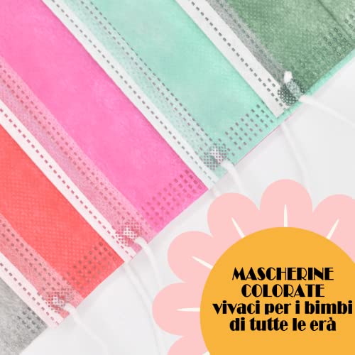 50 Piezas Mascarillas Quirurgicas Niños BFE≥98%, Mascarillas Niños Colores en 3 Capas Made In Italy, Mascarilla Infantil Tipo IIR y Certificadas CE, Transpirables y Cómodas (Multi 1)