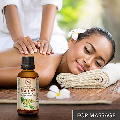 Aceite Esencial de Arbol de Té 50ml Botella - Australia - 100% Puro y Natural - Ideal para la Belleza - Aromaterapia - Difusor - Lámpara de Aroma - Cosméticos - Tea Tree Essential Oil